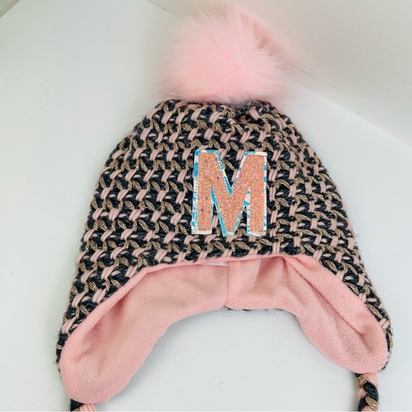 Justice Girls Metallic Glitter ‘M’ Initial Backpack and ‘M’ Knit Pink Winter Cap - Picture 9 of 12